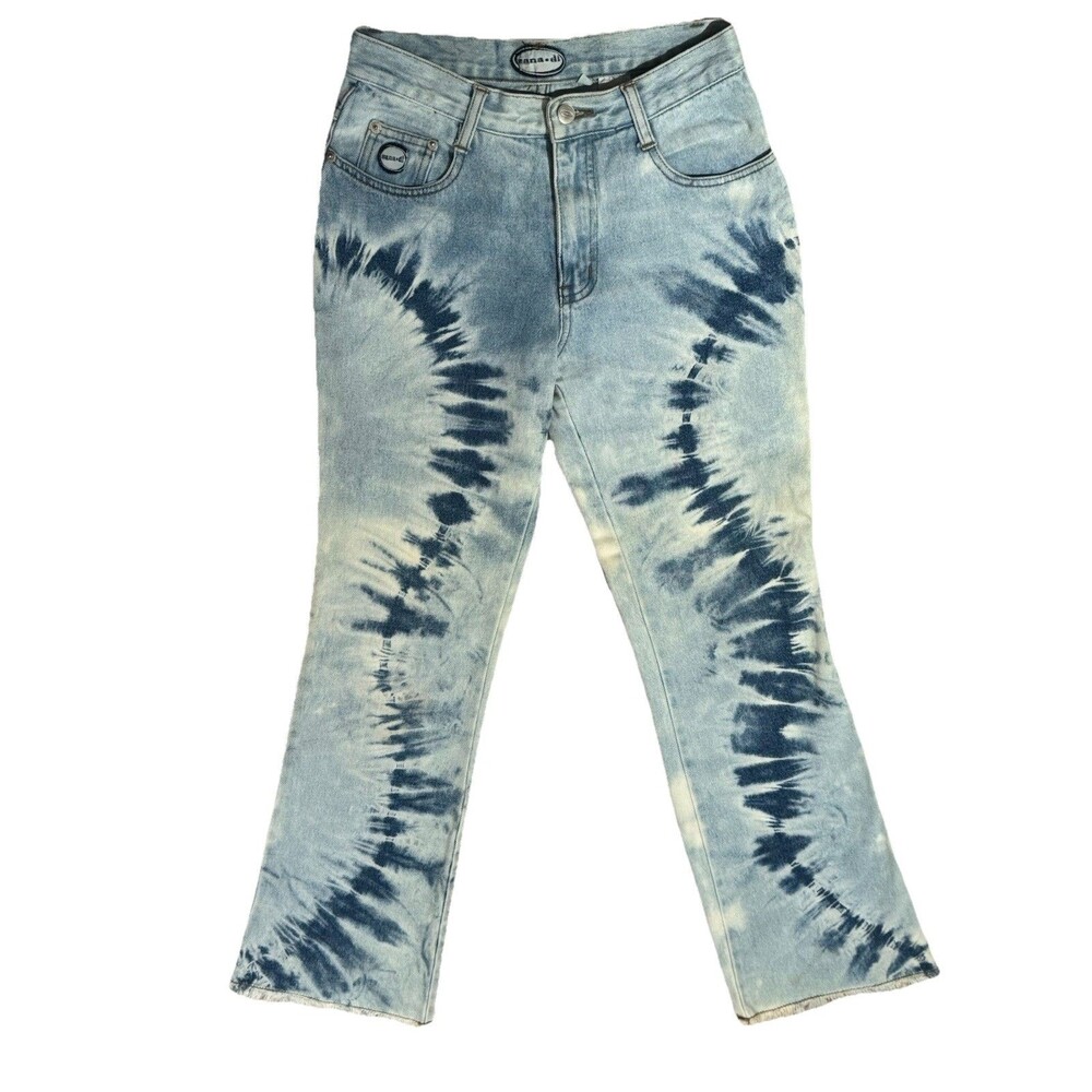 VTG Zana Di Jeans Flare Blue Tie Die Fringe Bottom Denim Jeans Pants Sz 5 Y2K